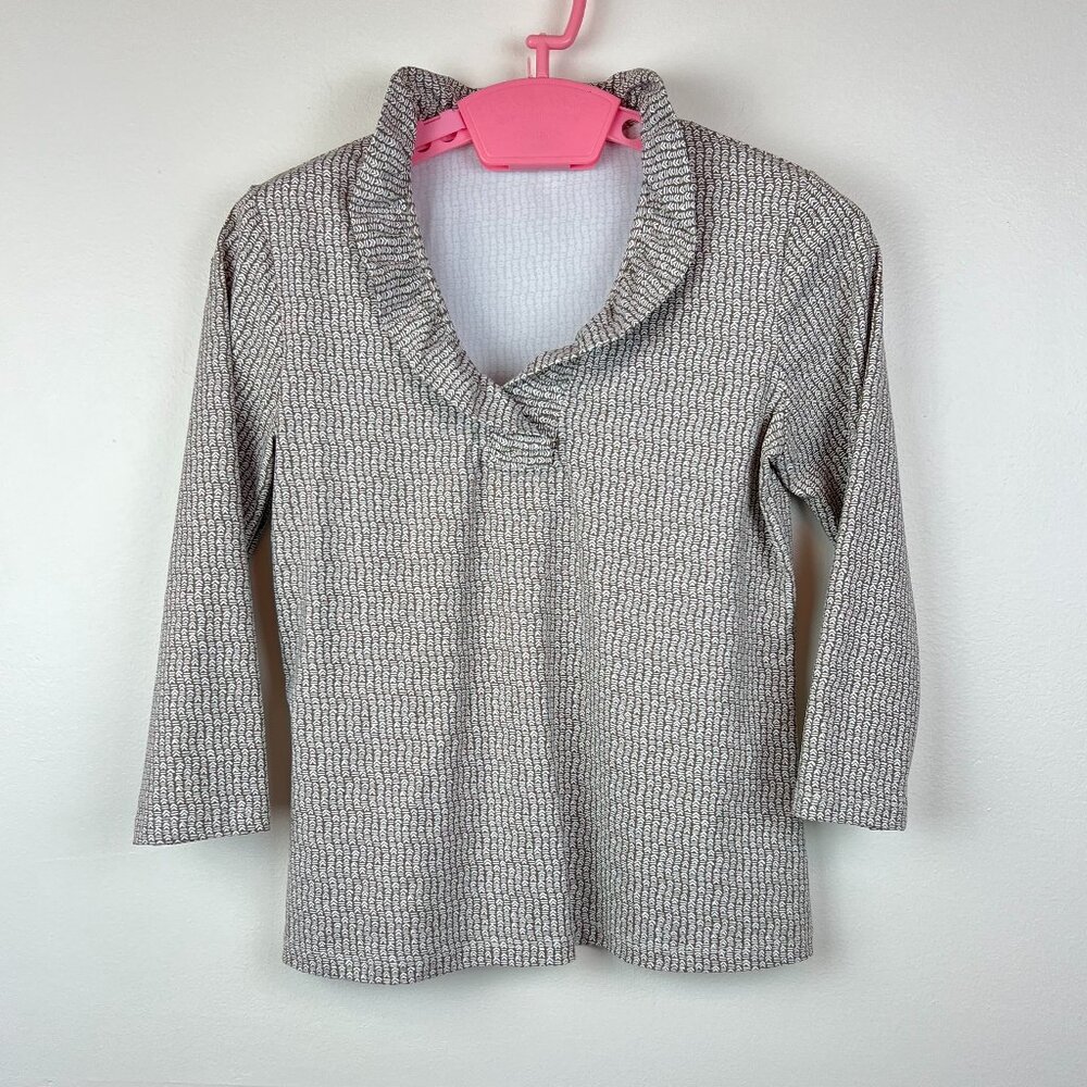 J McLaughlin Top Medium Womens Catalina Cloth 3/4 Sleeve Ruffled Neck Blouse